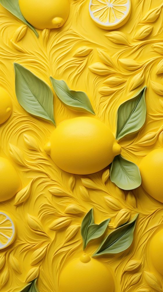 Lemon bas relief pattern yellow fruit plant.
