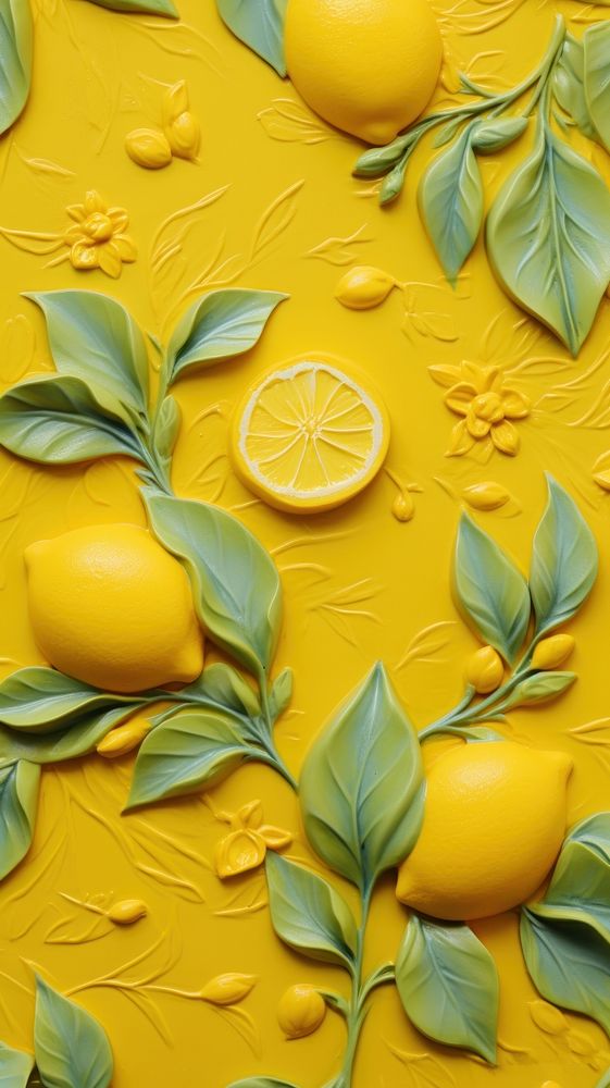 Lemon bas relief small pattern yellow backgrounds freshness.
