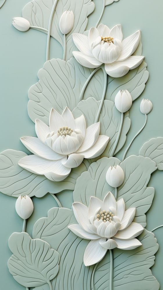 Lotus bas relief small pattern art porcelain flower.