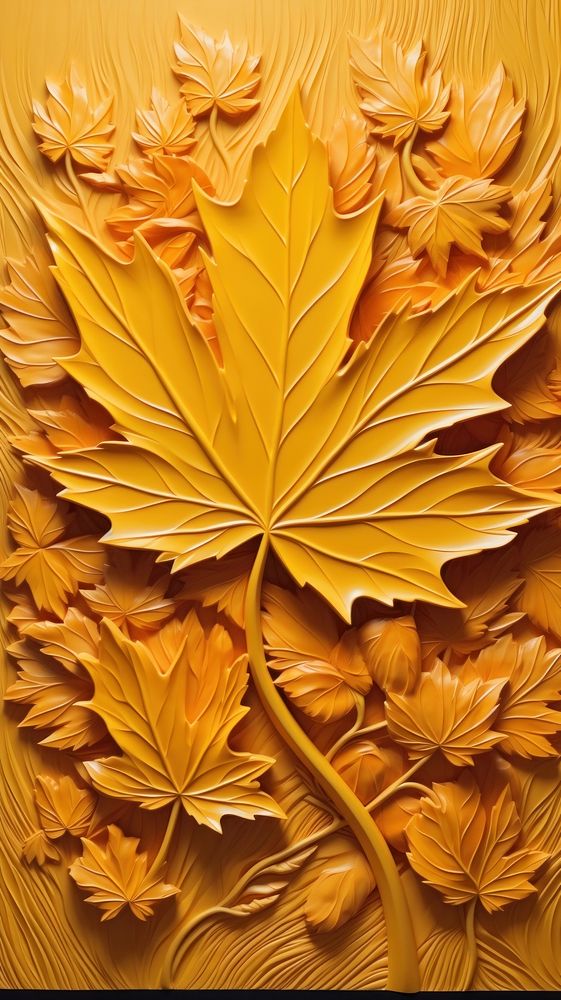 Maple leaf bas relief small pattern yellow plant art.