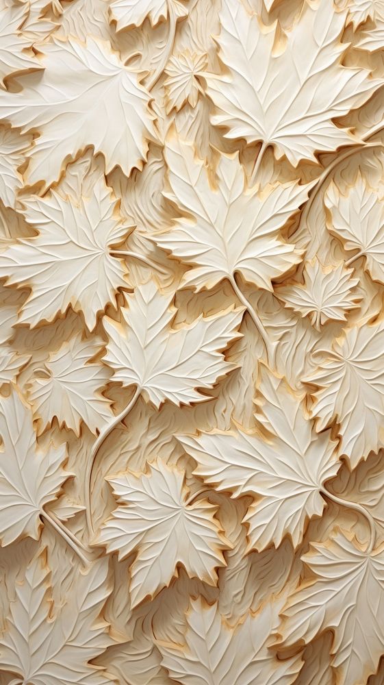 Maple leaf bas relief small pattern oil paint wallpaper plant art.