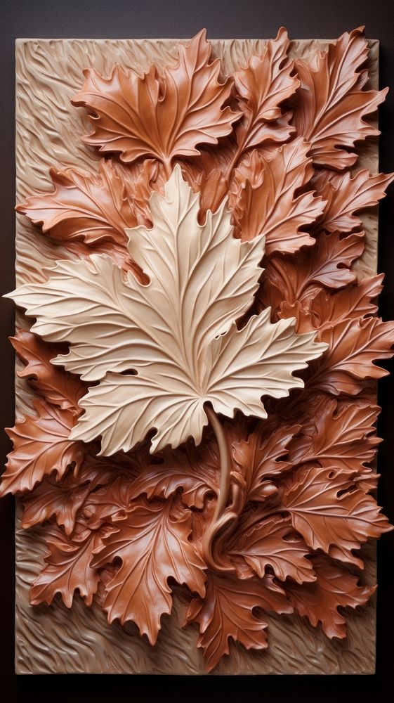 Maple leaf bas relief small pattern oil paint art plant wood.