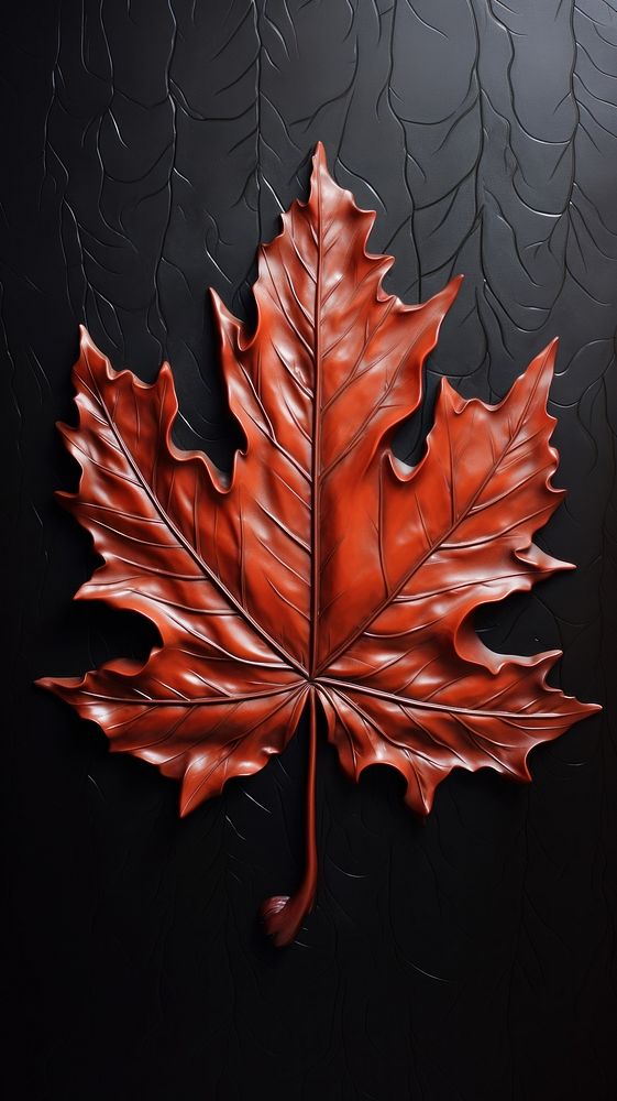 Maple leaf bas relief small pattern oil paint plant tree art.