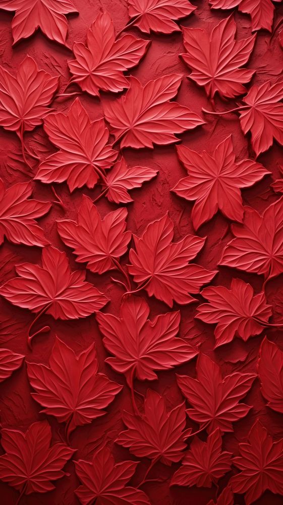 Maple leaf bas relief small pattern red wallpaper art.