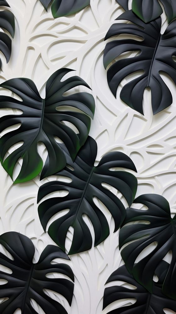 Monstera bas relief small pattern plant leaf art.