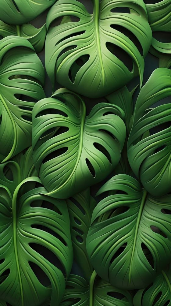 Monstera bas relief small pattern green nature plant.