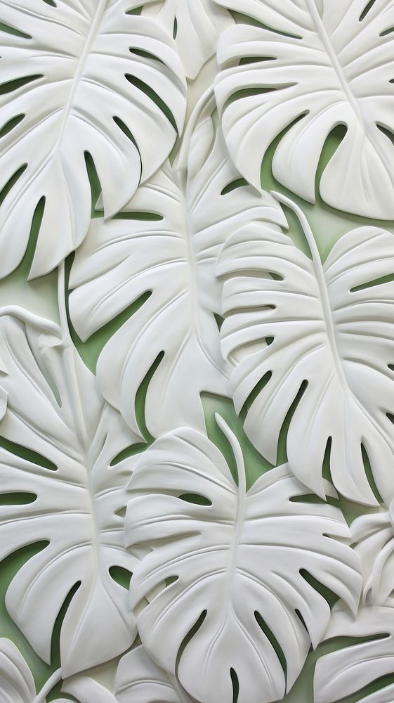 Monstera bas relief small pattern plant white leaf.