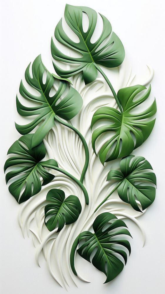 Monstera bas relief small pattern art plant green.