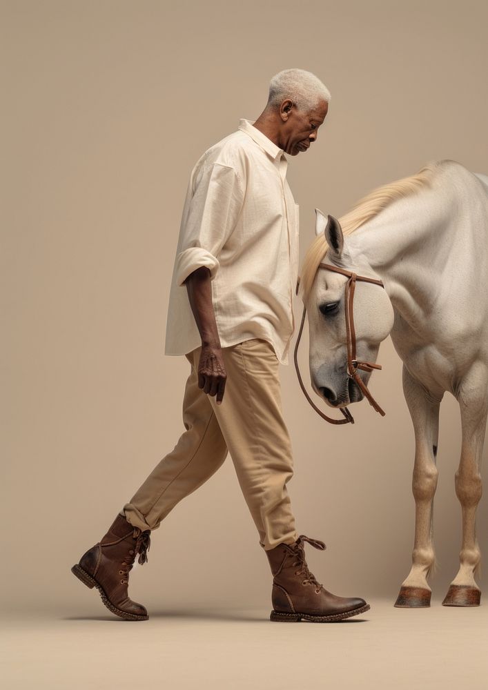 Cream shirt and pant  walking horse portrait.