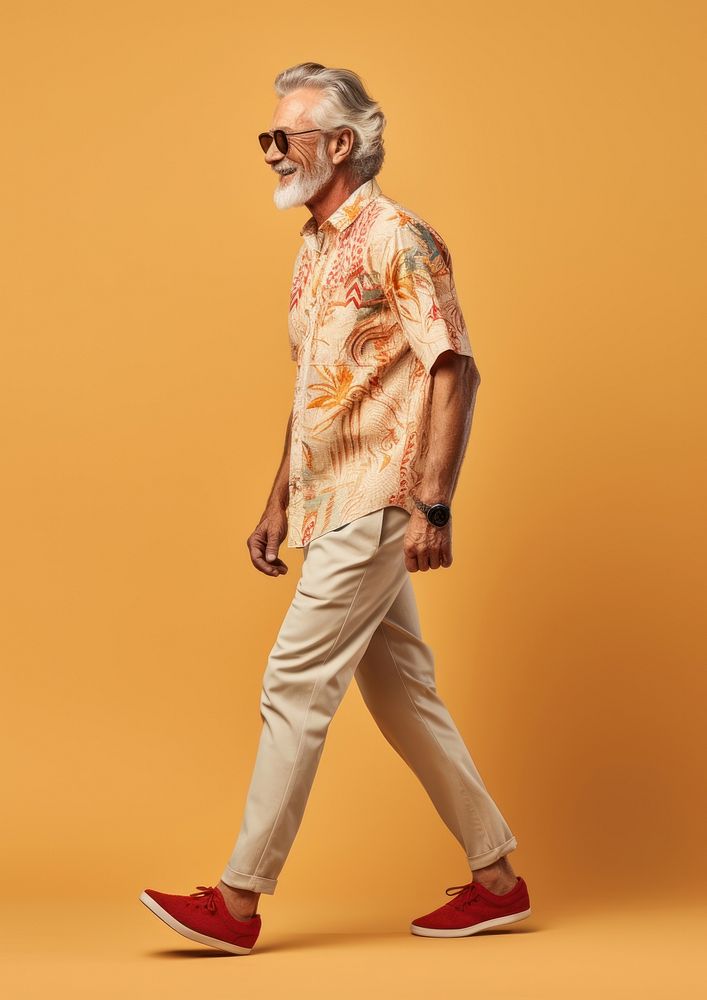 Cream shirt and pant  footwear portrait standing.