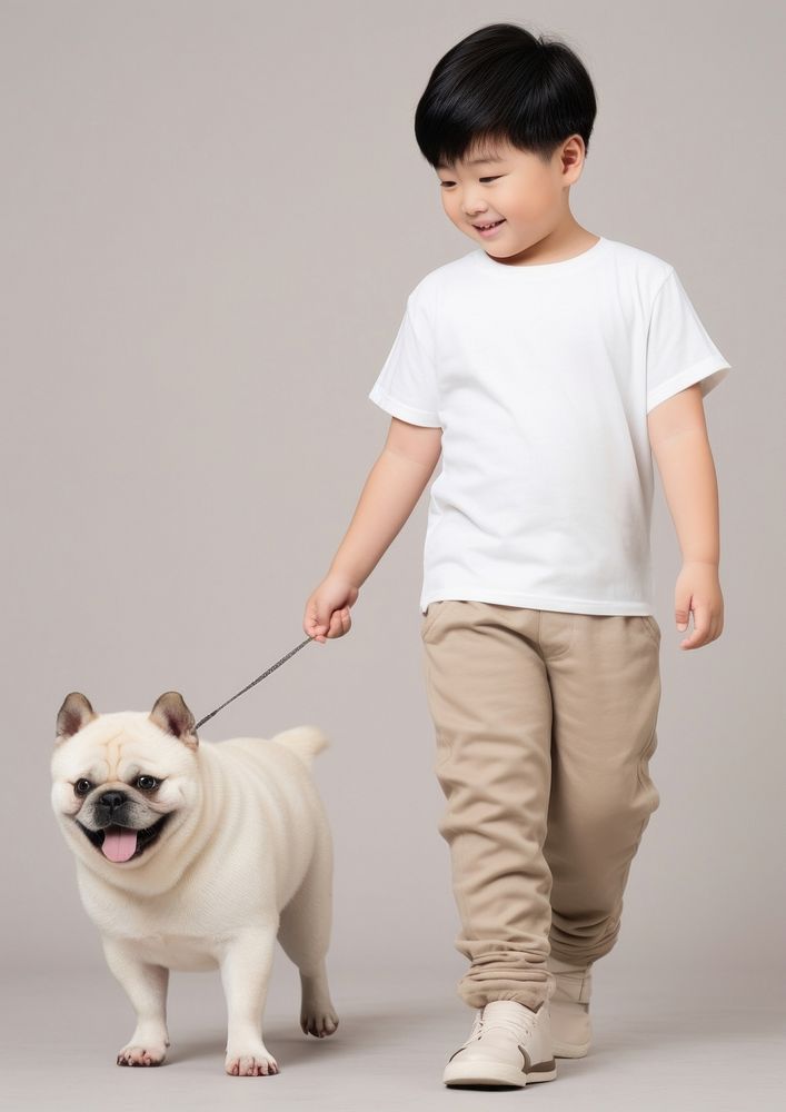 Cream shirt and pant  pet bulldog mammal.