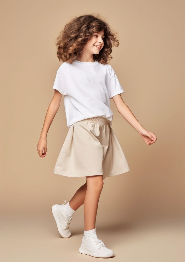 Cream t-shirt and skirt  miniskirt person shorts.