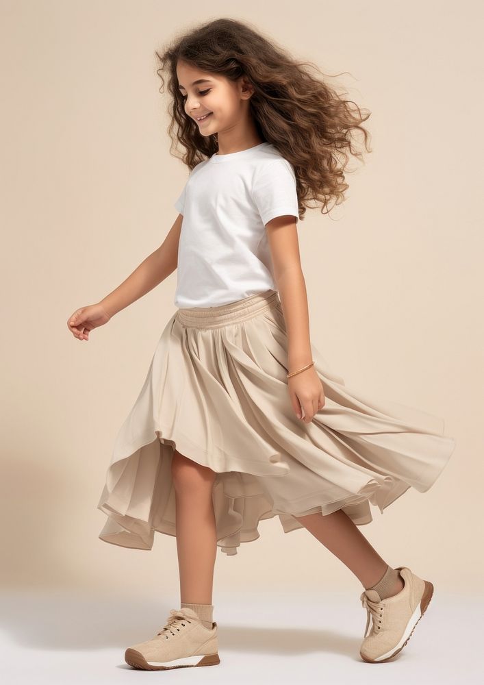 Cream t-shirt and skirt  miniskirt person child.