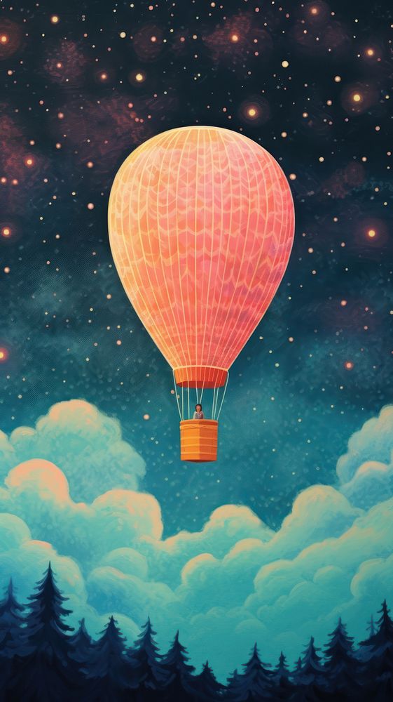 A hot air balloon against a pastel galaxy background astronomy aircraft outdoors. AI generated Image by rawpixel.