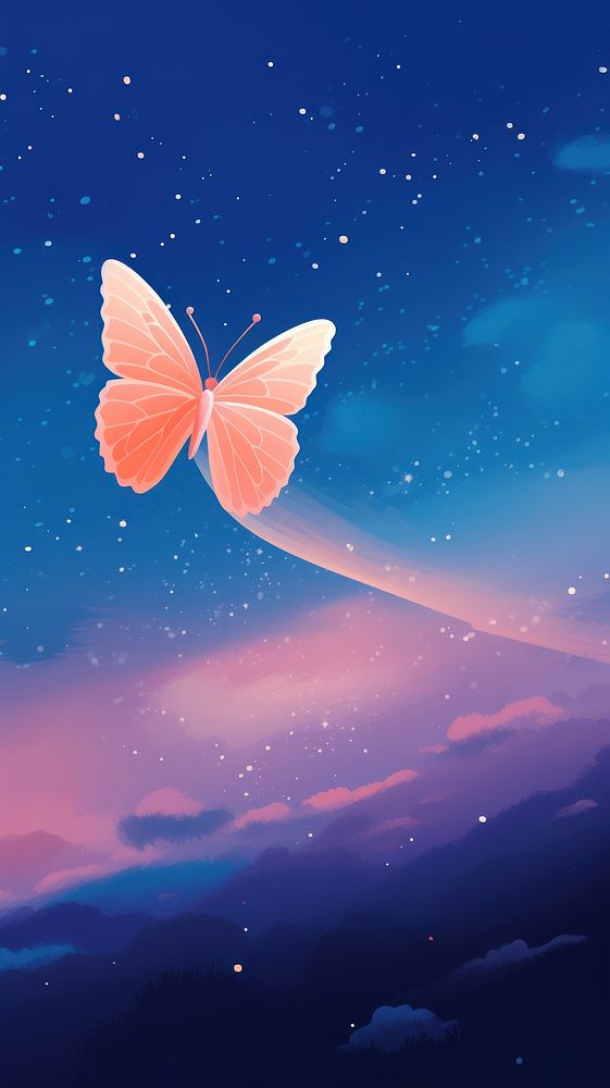Flying butterfly against a pastel galaxy background outdoors nature sky. AI generated Image by rawpixel.