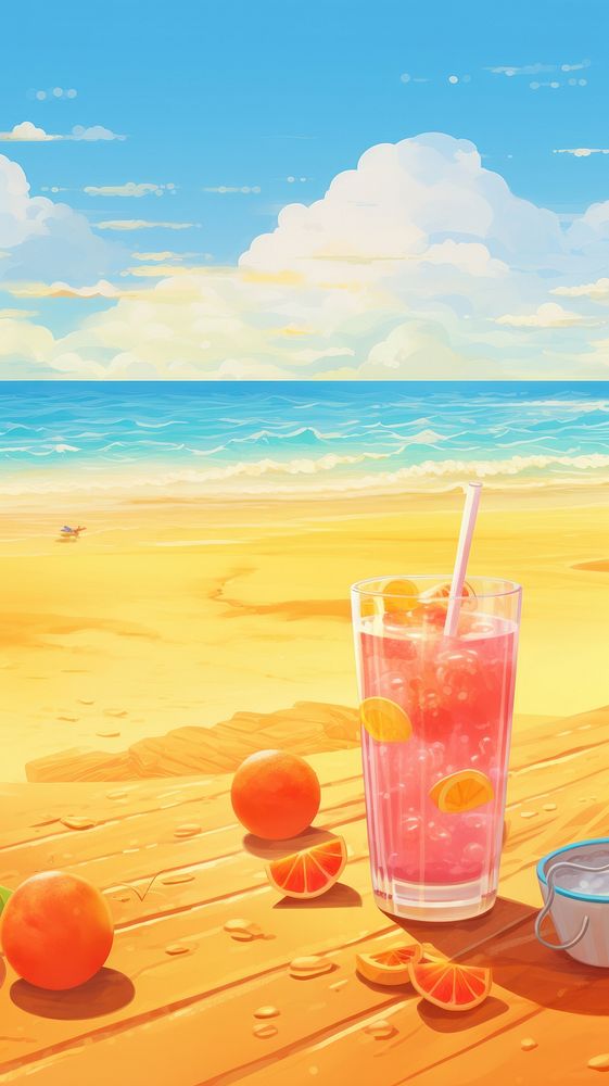Summer fruit juice against a beach cocktail outdoors drink. AI generated Image by rawpixel.