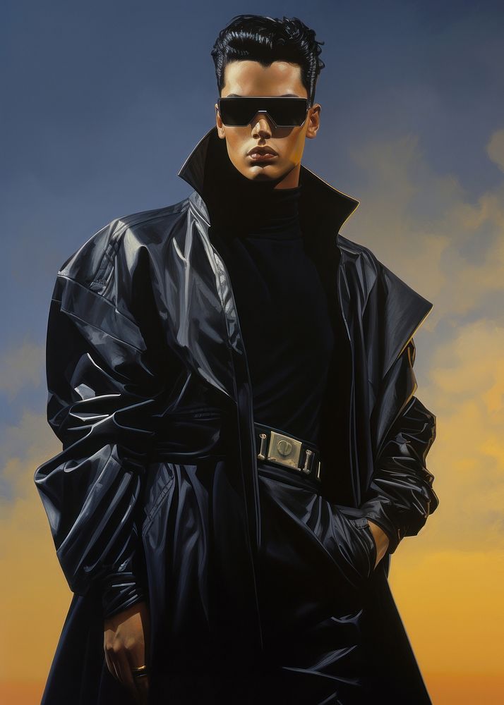 Man fashion jacket adult sunglasses.