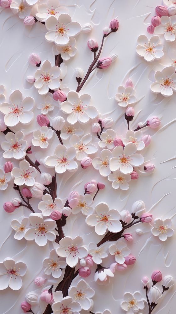 White cherry blossom bas relief pattern flower plant petal.