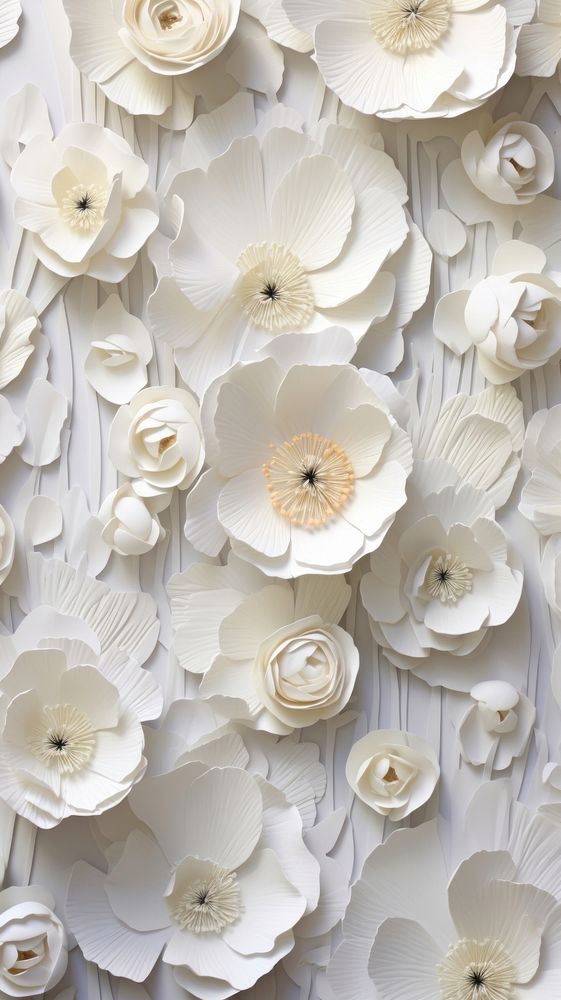 White poppy bas relief pattern flower petal plant.
