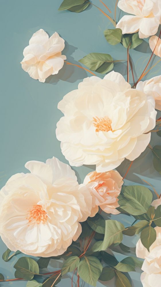  White roses blossom flower plant. AI generated Image by rawpixel.