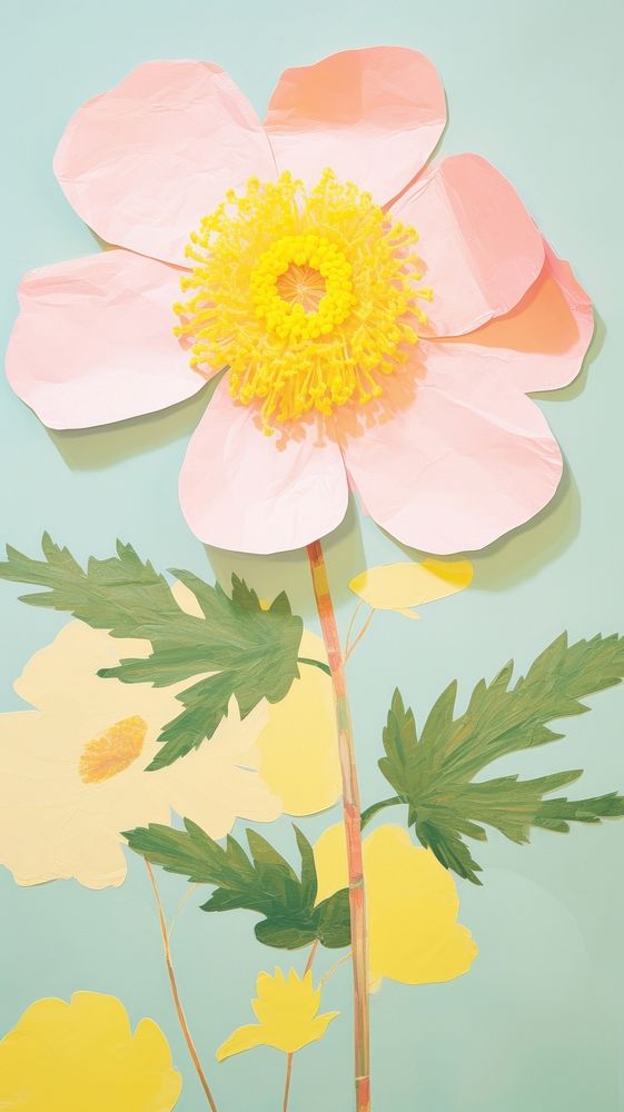 Yellow flower plant petal pink. AI generated Image by rawpixel.