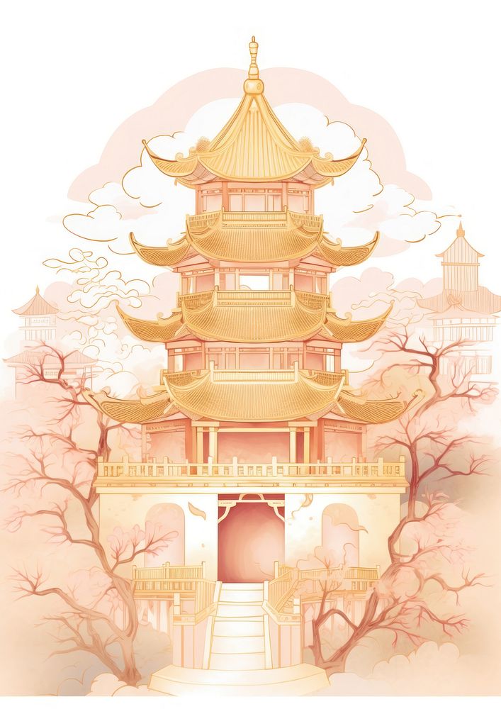 Antique Chinese architecture building pagoda temple.