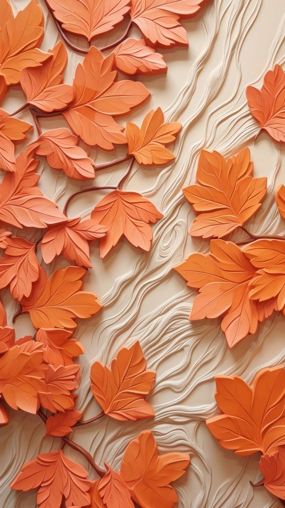 Autumn leaves bas relief pattern wallpaper plant leaf.