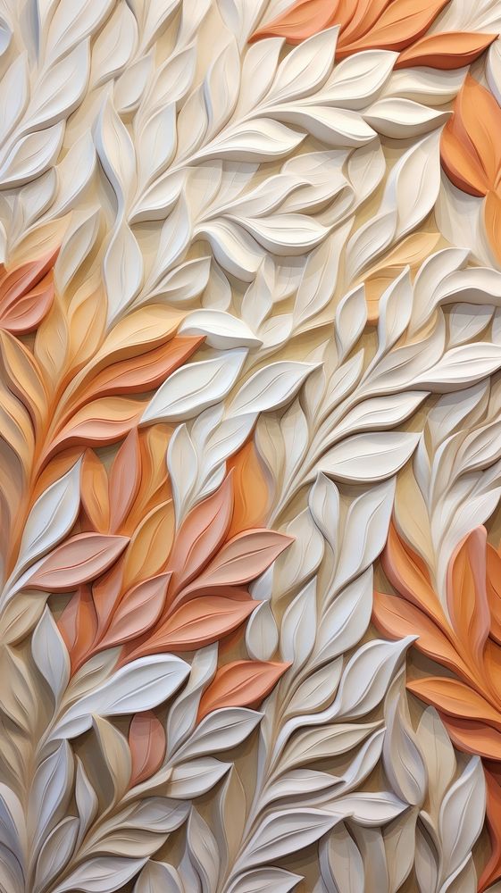 Autumn leaves bas relief pattern art wallpaper plant.