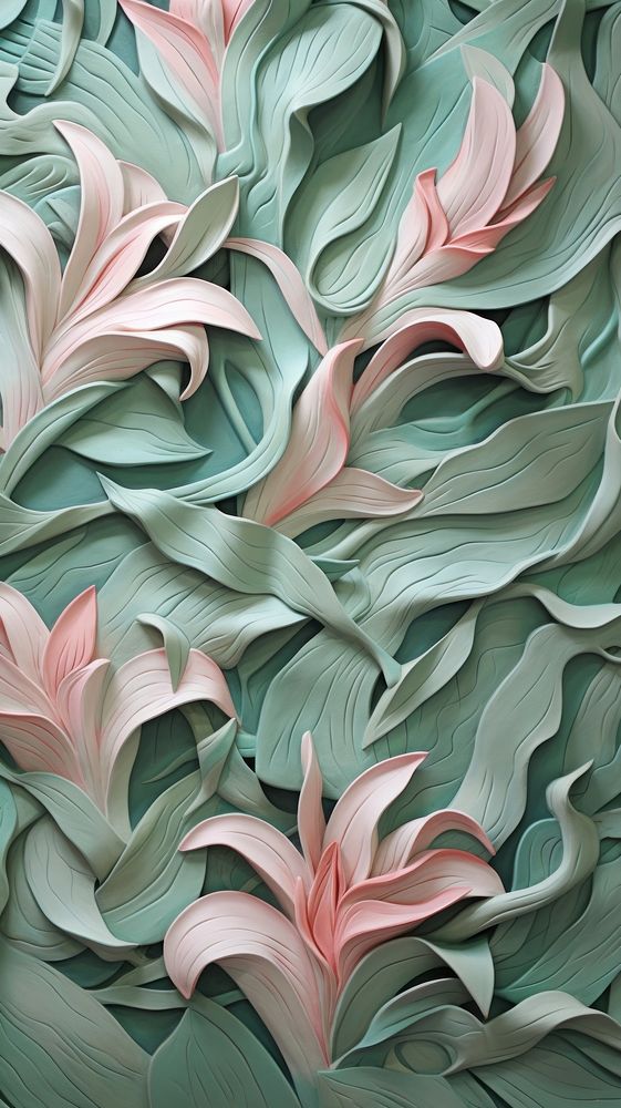 Botanical bas relief pattern art wallpaper plant.
