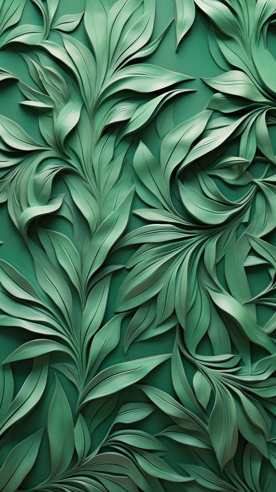 Botanical bas relief pattern green art plant.