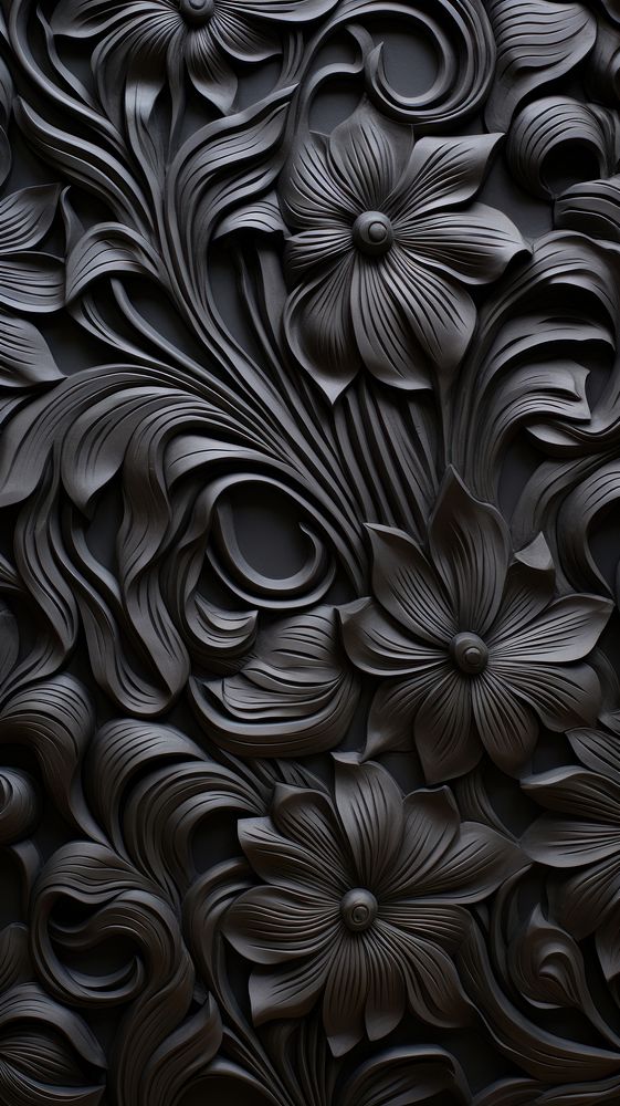  Black flower wallpaper pattern art. AI generated Image by rawpixel.