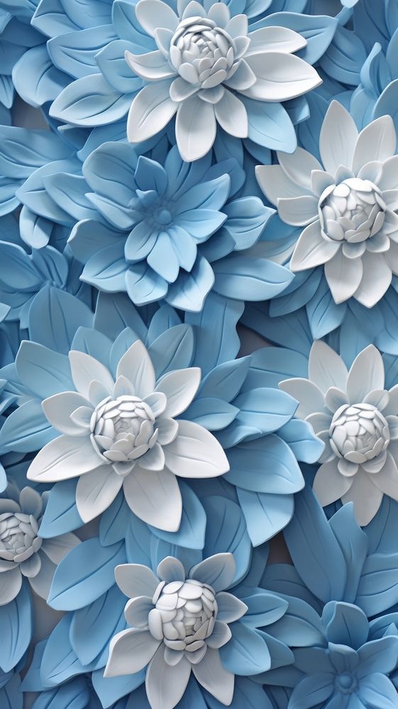  Blue giltter flower pattern wallpaper nature. AI generated Image by rawpixel.