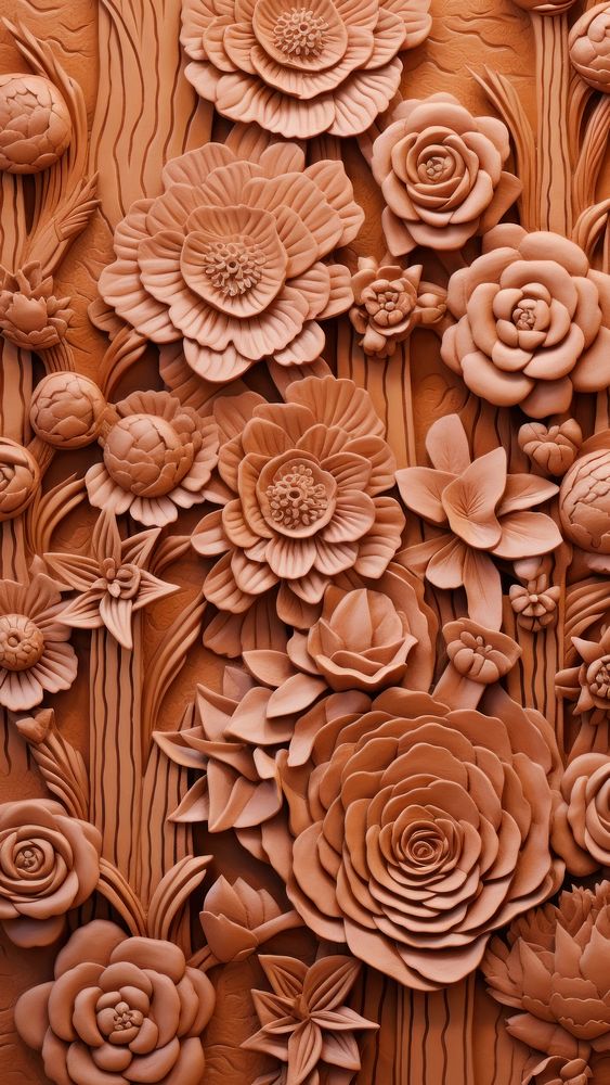 Cactus bas relief pattern art brown wall.