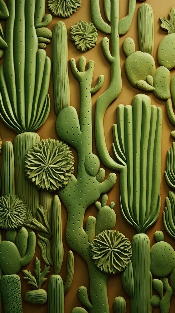 Cactus bas relief pattern plant art backgrounds.