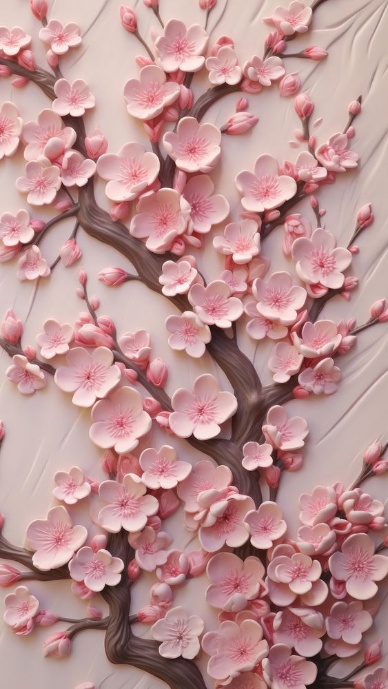 Cherry blossom bas relief pattern flower plant petal.