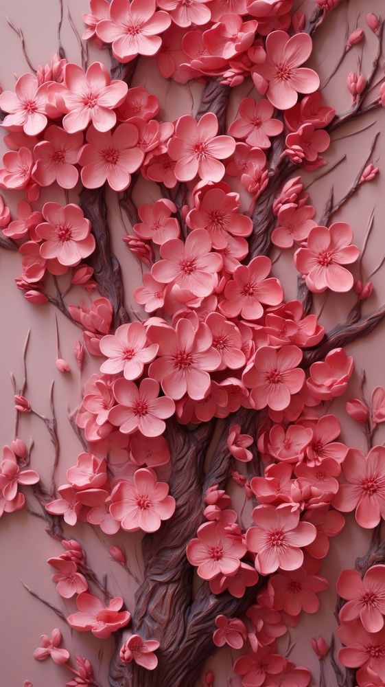 Cherry blossom bas relief pattern flower plant petal.
