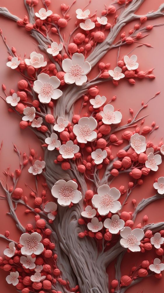 Cherry blossom bas relief pattern art flower plant.