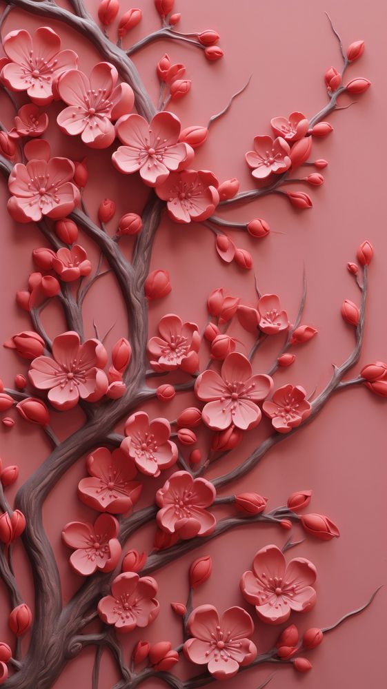 Cherry blossom bas relief pattern wallpaper flower plant.