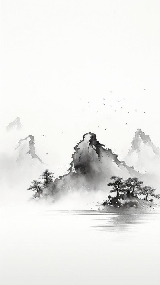 Mountain chinese brush outdoors painting drawing.