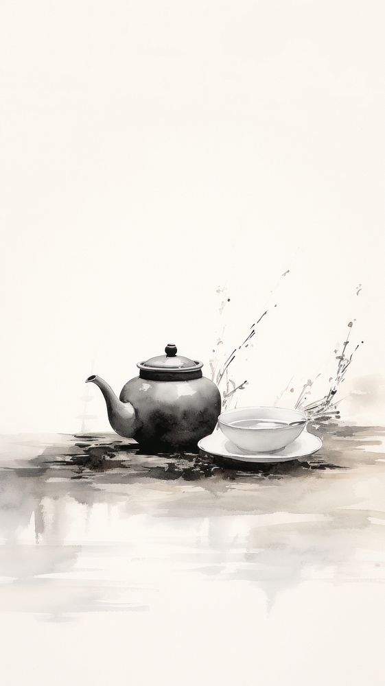 Teapot cup refreshment splattered.