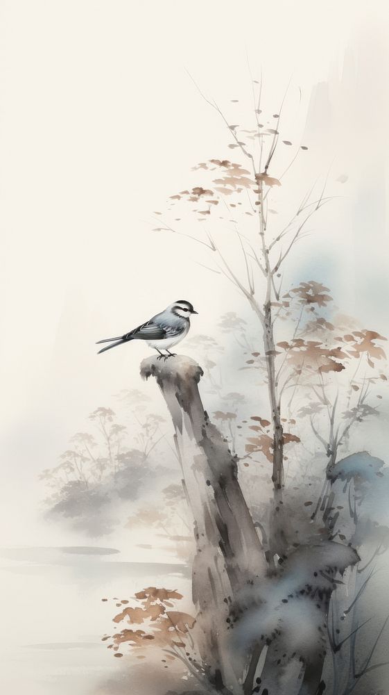 Birds in the jungle chinese brush outdoors painting drawing.