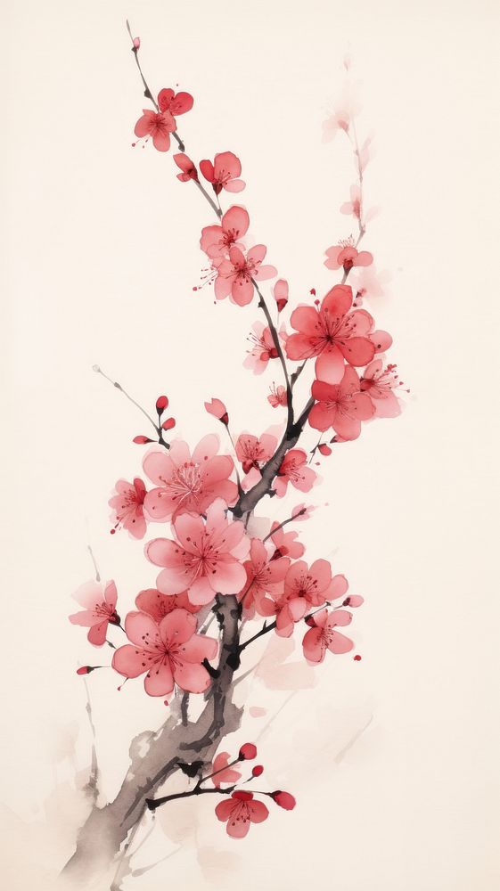 Cherry Blossoms in Old Japan chinese brush blossom flower cherry.