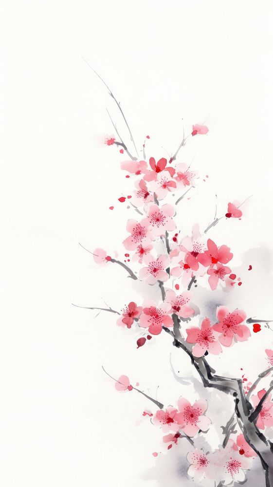 Cherry Blossoms with temple chinese brush blossom flower cherry.