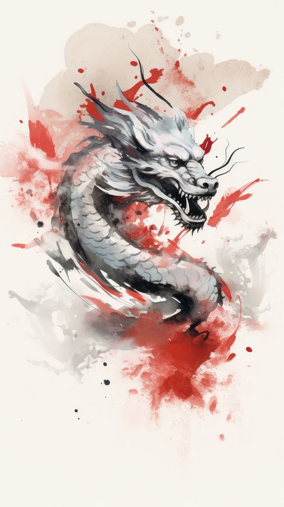 Chinese dragon new year chinese brush art ink splattered.