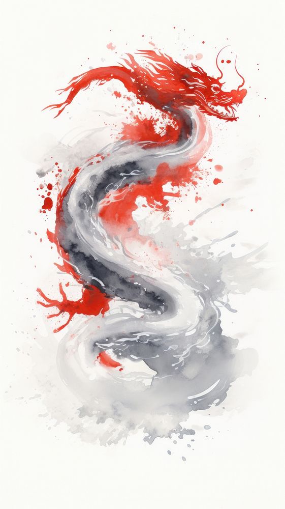 Dragon new year chinese brush painting ink splattered.
