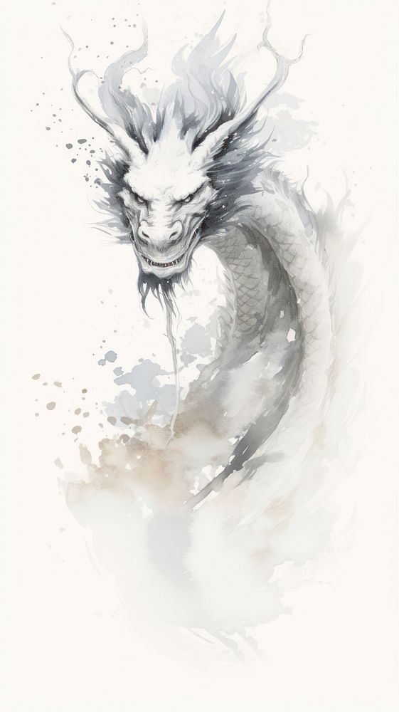 Full body chinese dragon chinese brush drawing sketch paper.