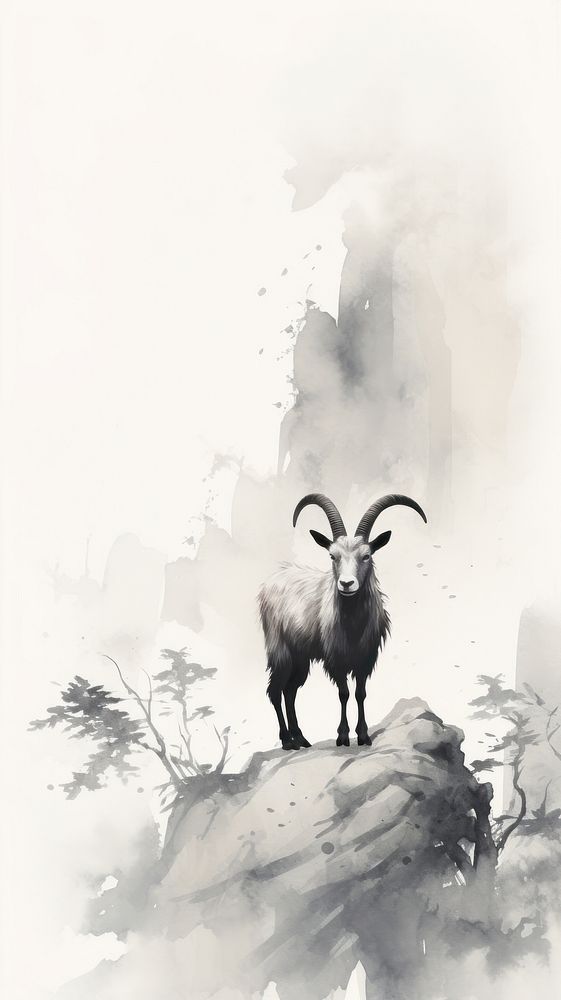 Goat with mountain chinese brush livestock wildlife animal.
