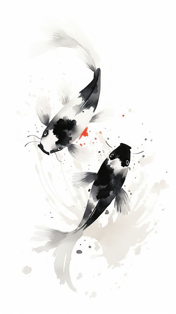 Koi fish ying yang chinese brush animal ink splattered.