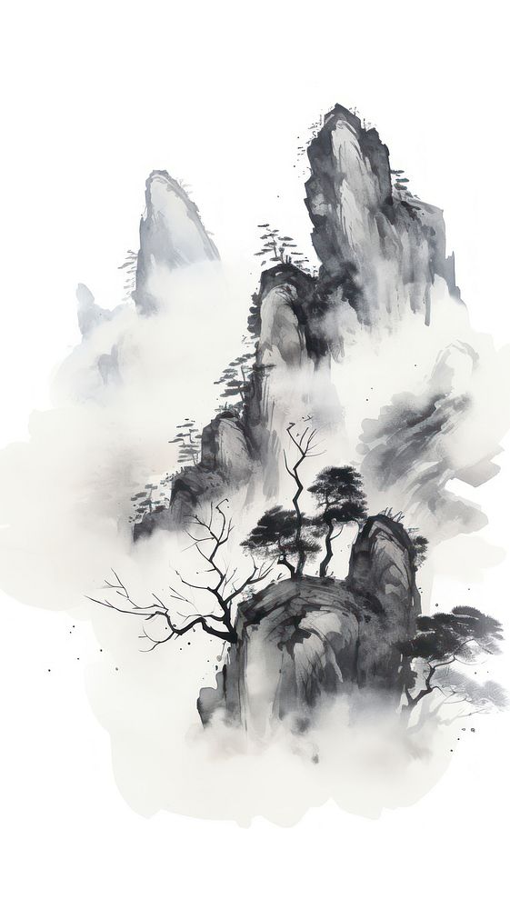 Landscapes chinese brush drawing sketch ink.