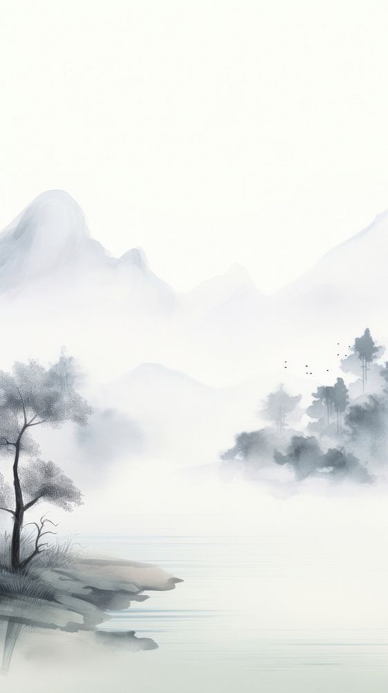 Landscapes chinese brush outdoors nature fog.
